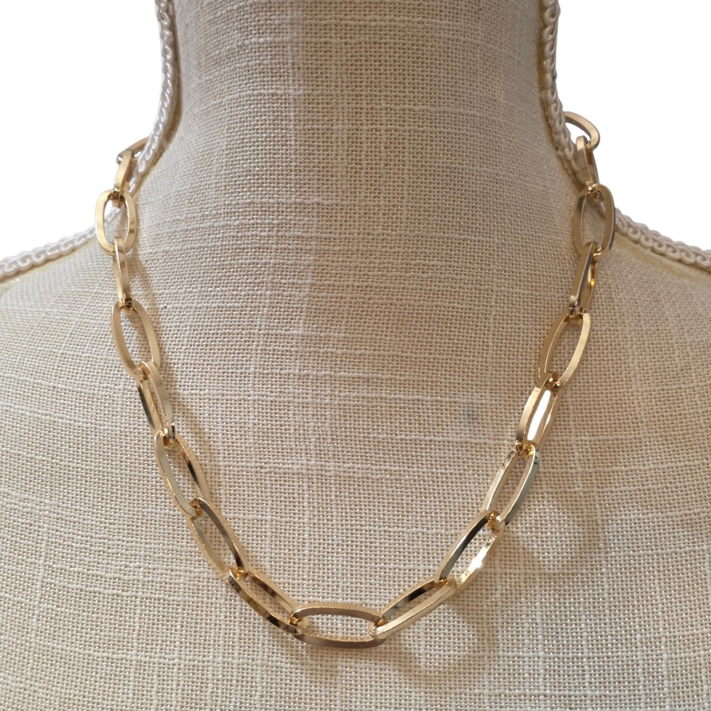 Gold Tone Chunky Oval Link Chain Necklace Adjustable